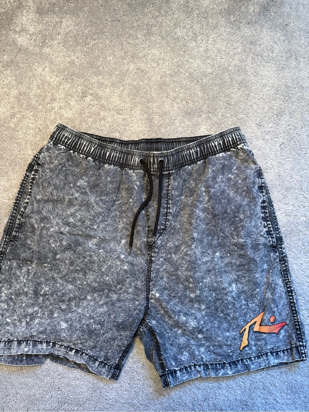 Vintage Rusty Before Crowds Acid-Wash Gray Drawstring Athletic Shorts with Logo